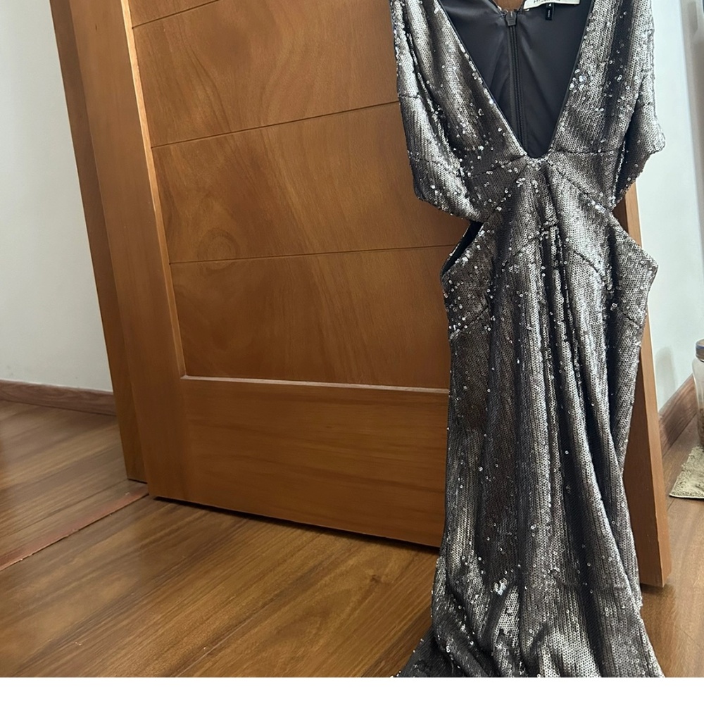 Halston sequin silver dress